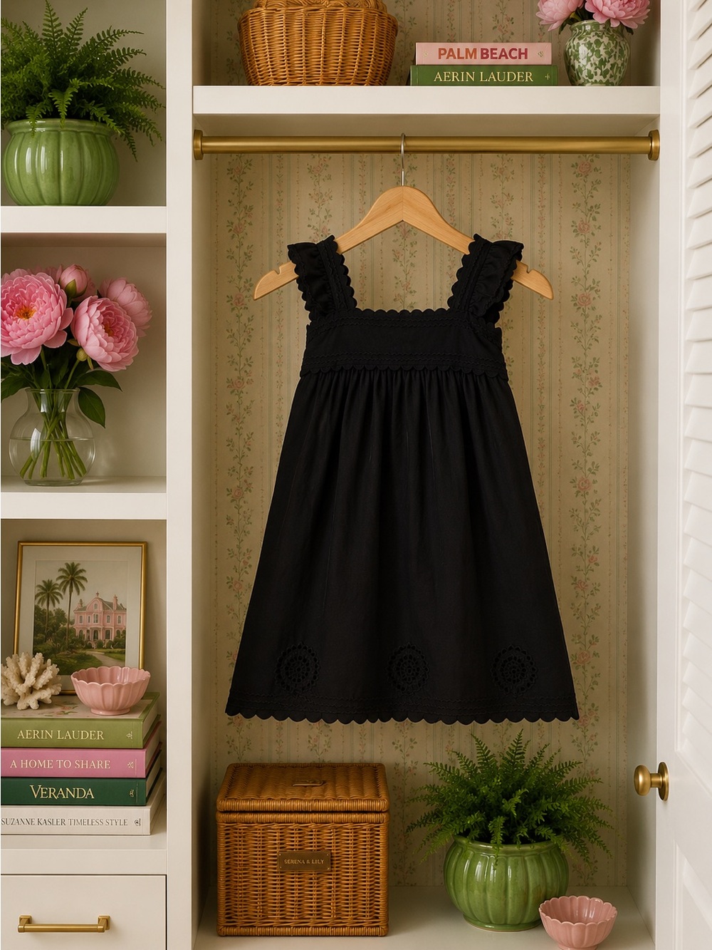 J. Marie Black Ruffle Strap Mini Dress